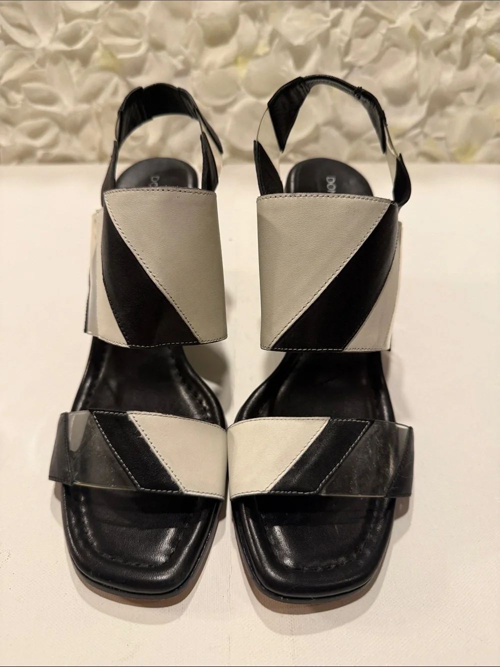 Donald J. Pliner Black & White Geometric Leather Slingback Sandals